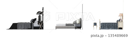 bed isolate on a transparent background, interior furniture, 3D illustration, cg render 135489669