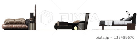 bed isolate on a transparent background, interior furniture, 3D illustration, cg render 135489670
