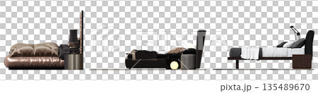 bed isolate on a transparent background, interior furniture, 3D illustration, cg render 135489670