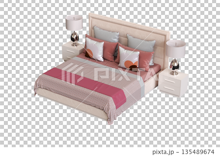 bed isolate on a transparent background, interior furniture, 3D illustration, cg render bed isolate on a transparent background, interior furniture, 3D illustration, cg render 135489674