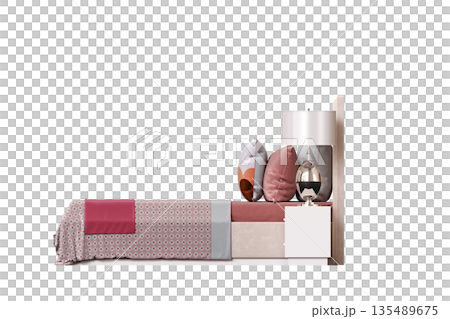bed isolate on a transparent background, interior furniture, 3D illustration, cg render 135489675