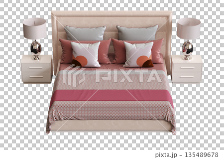 bed isolate on a transparent background, interior furniture, 3D illustration, cg render bed isolate on a transparent background, interior furniture, 3D illustration, cg render 135489678