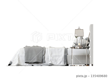 bed isolate on a transparent background, interior furniture, 3D illustration, cg render bed isolate on a transparent background, interior furniture, 3D illustration, cg render 135489680