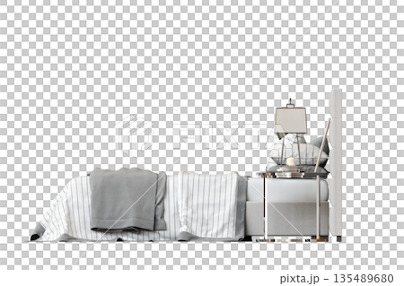 bed isolate on a transparent background, interior furniture, 3D illustration, cg render 135489680