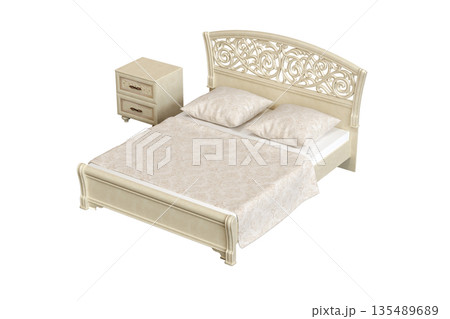 bed isolate on a transparent background, interior furniture, 3D illustration, cg render 135489689