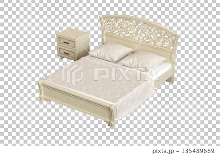 bed isolate on a transparent background, interior furniture, 3D illustration, cg render 135489689