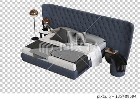 bed isolate on a transparent background, interior furniture, 3D illustration, cg render 135489694