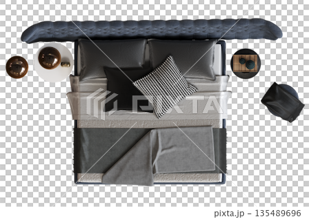 bed isolate on a transparent background, interior furniture, 3D illustration, cg render 135489696