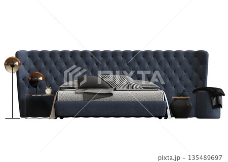 bed isolate on a transparent background, interior furniture, 3D illustration, cg render 135489697