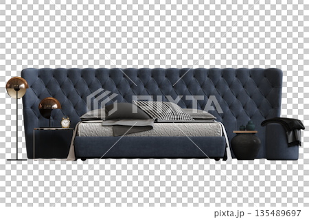 bed isolate on a transparent background, interior furniture, 3D illustration, cg render 135489697