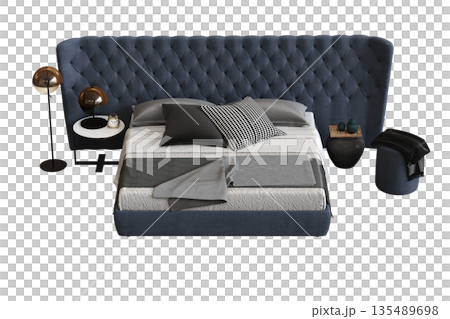 bed isolate on a transparent background, interior furniture, 3D illustration, cg render 135489698
