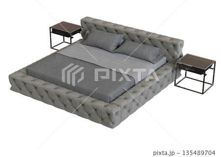 bed isolate on a transparent background, interior furniture, 3D illustration, cg render 135489704