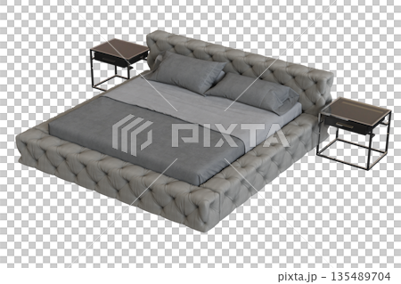 bed isolate on a transparent background, interior furniture, 3D illustration, cg render 135489704