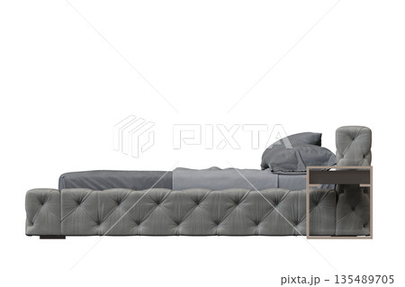 bed isolate on a transparent background, interior furniture, 3D illustration, cg render 135489705