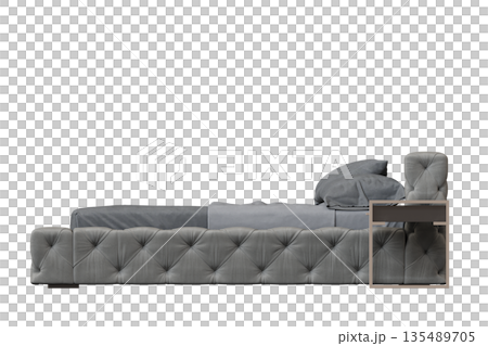 bed isolate on a transparent background, interior furniture, 3D illustration, cg render 135489705