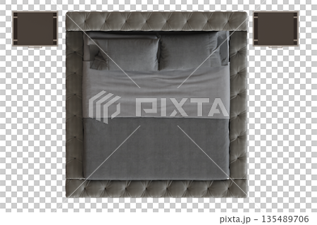 bed isolate on a transparent background, interior furniture, 3D illustration, cg render 135489706