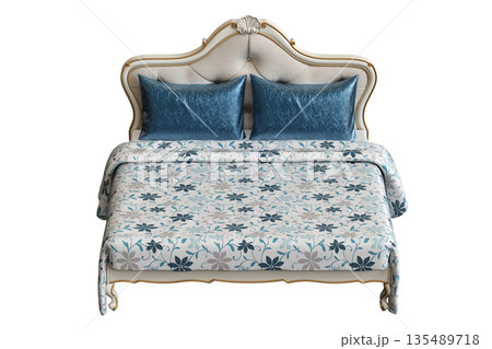 bed isolate on a transparent background, interior furniture, 3D illustration, cg render 135489718