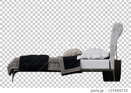 bed isolate on a transparent background, interior furniture, 3D illustration, cg render 135489720