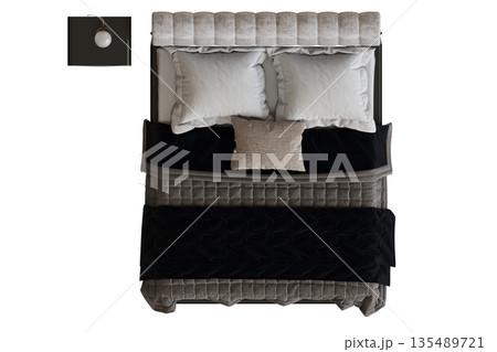 bed isolate on a transparent background, interior furniture, 3D illustration, cg render 135489721