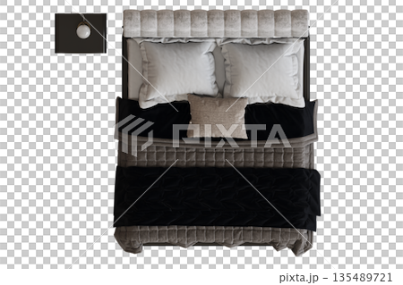 bed isolate on a transparent background, interior furniture, 3D illustration, cg render 135489721