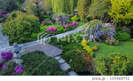 Drone view on Japanese garden oin Wroclaw Drone view on Japanese garden oin Wroclaw 135489752