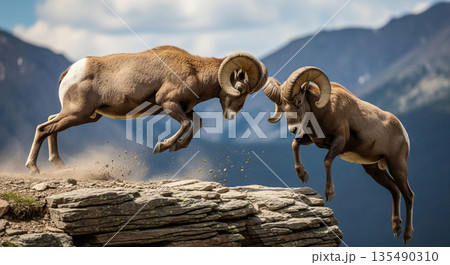 Two rams are charging at each other, striking...のイラスト素材 [135490310] - PIXTA