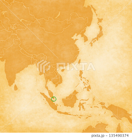 Ocher map of East Asia - Singapore Ocher map of East Asia - Singapore 135490374