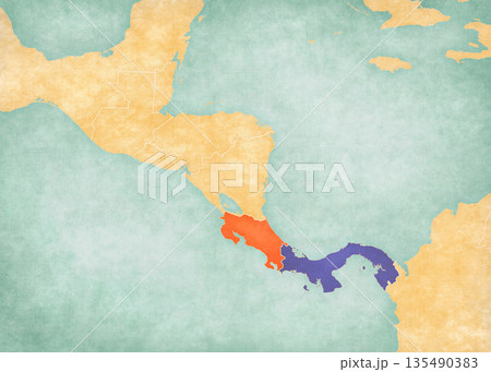 Map of Central America - Costa Rica and Panama 135490383