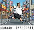 日本の繁華街を走る太った男性（ダイエット・商店街の背景） 135490711