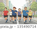 街中をランニングする太った男性たち（ダイエット・運動のイラスト） 135490714