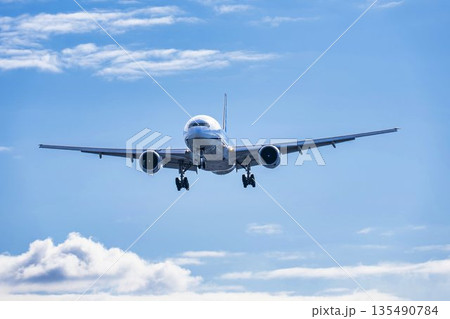 冬の大阪空港（伊丹空港）　着陸中の飛行機　大阪府豊中市 135490784