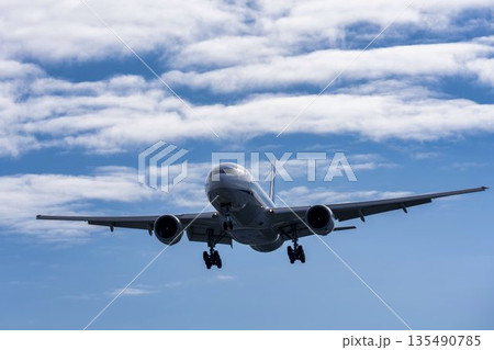 冬の大阪空港（伊丹空港）　着陸中の飛行機　大阪府豊中市 135490785