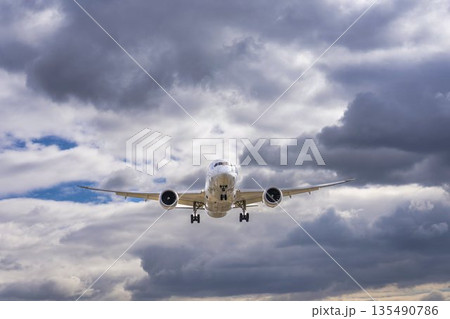 冬の大阪空港（伊丹空港）　着陸中の飛行機　大阪府豊中市 135490786