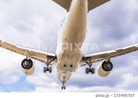 冬の大阪空港（伊丹空港）　着陸中の飛行機　大阪府豊中市 135490787
