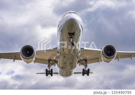 冬の大阪空港（伊丹空港）　着陸中の飛行機　大阪府豊中市 135490795