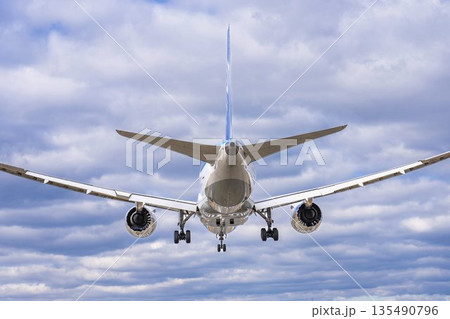 冬の大阪空港（伊丹空港）　着陸中の飛行機　大阪府豊中市 135490796