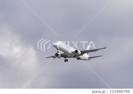 冬の大阪空港（伊丹空港）　着陸中の飛行機　大阪府豊中市 135490799