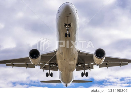 冬の大阪空港（伊丹空港）　着陸中の飛行機　大阪府豊中市 135490805