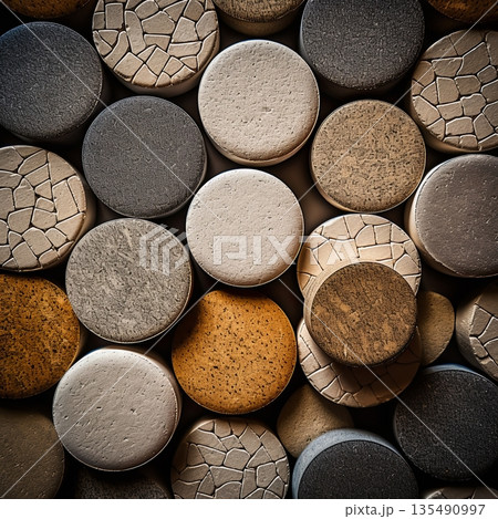 Abstract Stone Circle Mosaic Decorative Pattern for Modern Interior Design and Crafts. 135490997