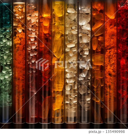 Colorful Liquid Columns with Rocks A Mesmerizing Display of Science and Art, Decor Element Colorful Liquid Columns with Rocks A Mesmerizing Display of Science and Art, Decor Element 135490998