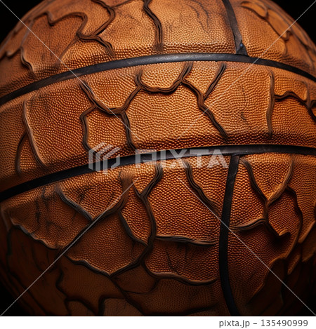 Close-up of a Textured Orange Basketball with Black Seams for Sports and Recreation, Equipment 135490999