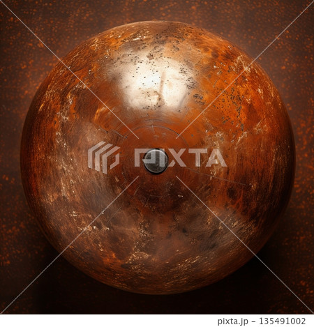 Antique Wooden Bowl with Central Knob, Rustic Texture and Warm Tones. Vintage Decorative Object Antique Wooden Bowl with Central Knob, Rustic Texture and Warm Tones. Vintage Decorative Object 135491002