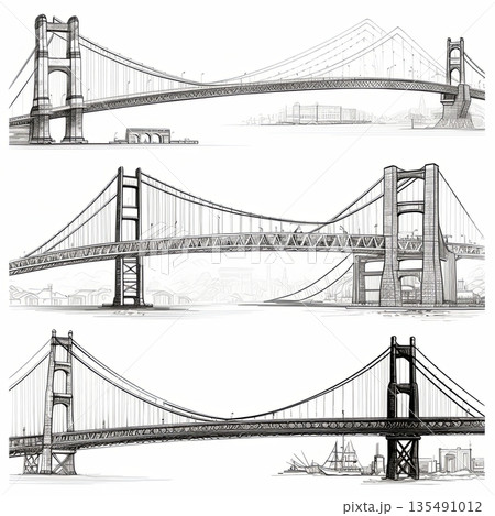 Golden Gate Bridge Sketch Trio A San Francisco Icon in Three Artistic Renderings 135491012