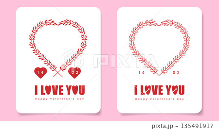 Happy Valentine's Day Greeting With Heart Floral Wreath Bundle.Vector Illustration 135491917