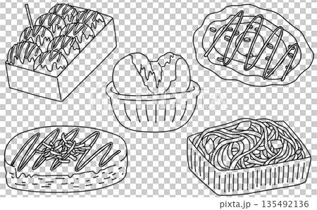 Simple and easy street food set - Line drawing 135492136