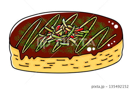 ゆるめシンプルお好み焼き　ベタ塗り 135492152