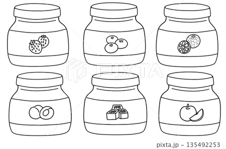 ゆるめシンプルな瓶詰めジャムセット1　線画 135492253
