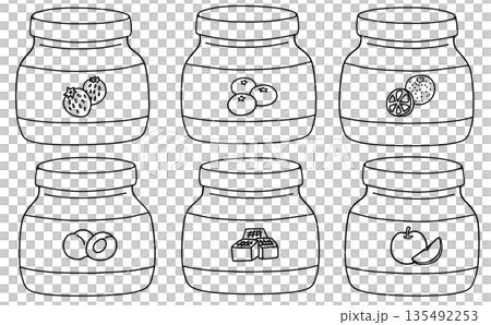 ゆるめシンプルな瓶詰めジャムセット1　線画 135492253