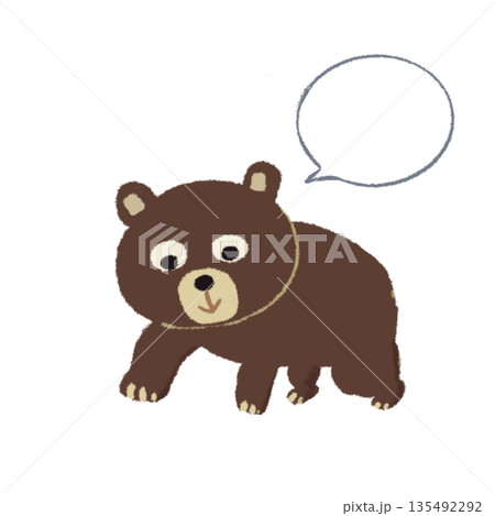 吹き出し付き歩くくまのイラスト｜かわいい注意・案内素材 135492292