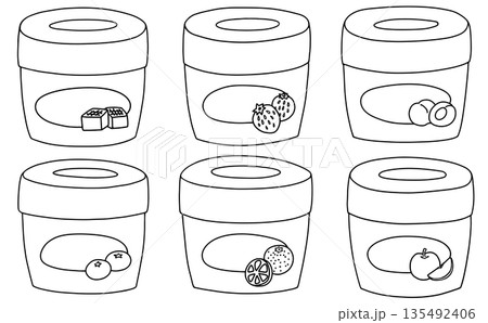 ゆるめシンプルなカップ入りジャムセット1　線画 135492406